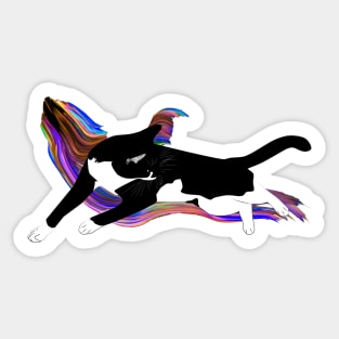 Cute Tuxedo Cat who loves to Lie around Living the Dream Copyright By TeAnne Sticker